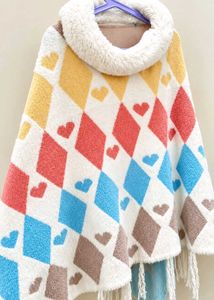 Cozy Heart Print Poncho