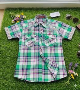 Green Plaid Short Sleeve Shirt