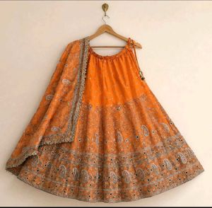 Dabka Embroidery Orange Lehenga Choli Set