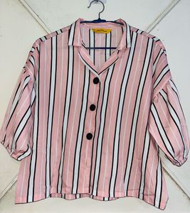 Pink Striped Puff Sleeve Top