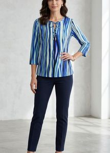 Blue Striped Tie-Neck Top