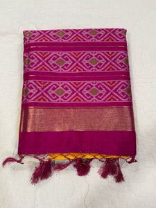 patola Yellow Saree with Pink Border