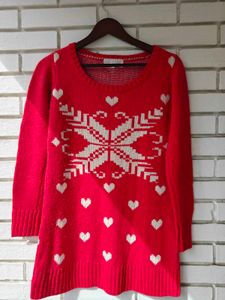Festive Red Heart Sweater Dress