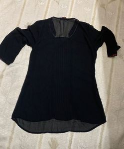 Black Embroidered Georgette Kurti Top | 3/4 Sleeve