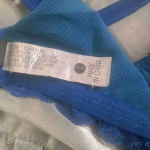Blue Lace Trim Push-Up Bra