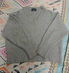 Cozy Grey V-Neck Knit Sweater