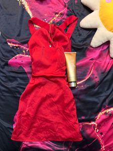 Satin one shoulder Red Mini Dress