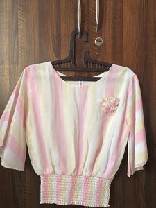 Striped Sheer top with Bow Detail