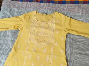 Elegant Yellow Kurta with White Embroidery