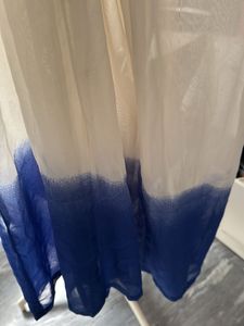White Sleeveless Maxi Dress with Blue Hem