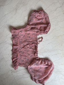 Pink Floral Smocked Crop Top
