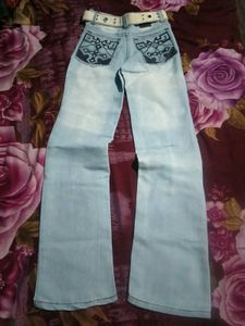 RARE Y2K ZIPWORK STRAIGHT FIT JEANS WITH BELT