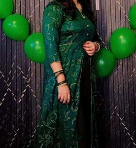 green long front slit gown or kurti with beautifu
