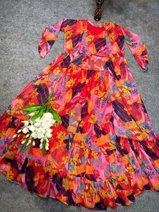 Red Colour Attractive Partywear Chiffon With Gown