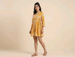 Stylish Yellow Printed Wrap Dress