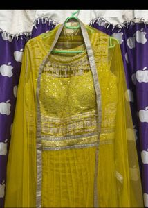 Yellow Sequinned Lehenga Choli Set