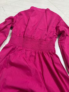 Vibrant Pink Collared Midi Dress