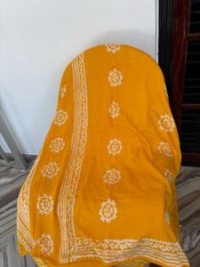 Yellow Cotton chunkidi saree