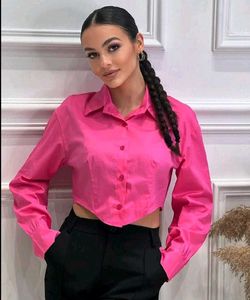 Pink Satin Cropped Shirt🌸🌷🍭💗🩰💗🦄