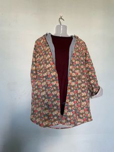 Floral Print Open Front Coat