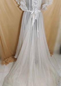 Embroidered Gown with Flutter Sleeves