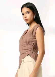 Chic Brown Textured Wrap Top 🛍️🍂