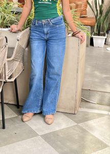 Stylish Wide Leg Blue Jeans