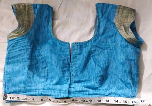Blue Saree with Gold Border, matching blouse
