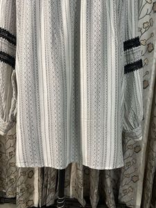 White &amp; Black Striped Kurta with Lace
