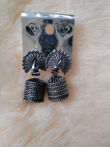Peacock Jhumka Earrings and oxidised bangle