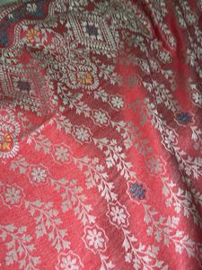 Red Saree with Silver Floral Motifs