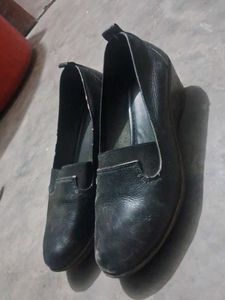 Black Leather Wedge Heels