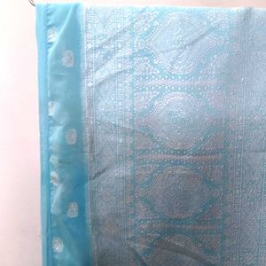 Elegant Modern Sky Blue Silk Saree