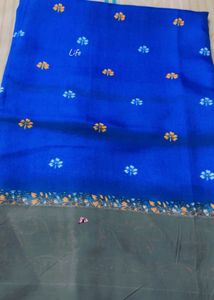 Vibrant Blue Saree with Floral Border