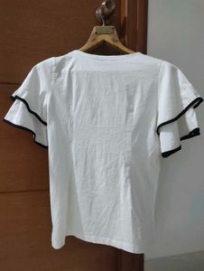 White Ruffle Sleeve Lace-Up Top🤍