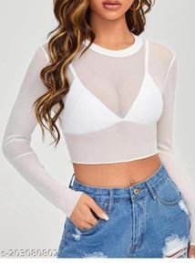 Sheer Mesh Long Sleeve Crop Top