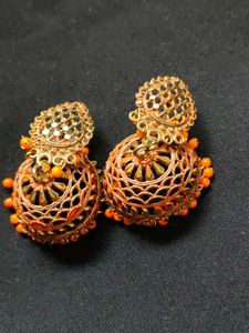 Orange Jhumka Earrings
