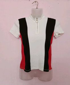 SHEIN Women's O-ring Zip Up Top/Tshirt