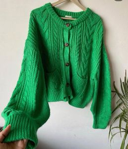 Green chunky Knit Cardigan