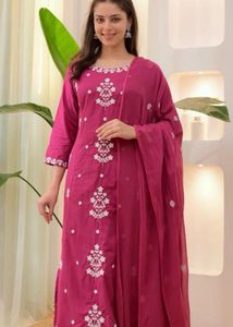 Pink Embroidered Kurta Set with Dupatta