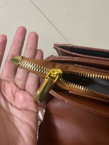 Chic Brown Crossbody Bag with Patterned Strap