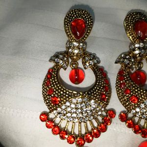 Red Golden Fancy Ethnic Traditional Earrings