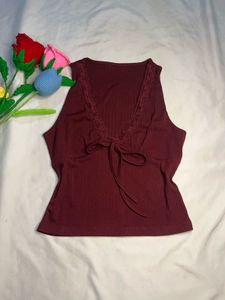 Ribbed Lace Trim Cami Top