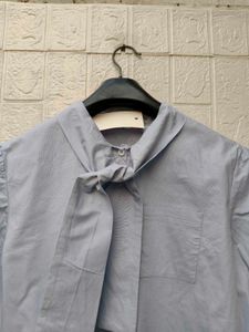 New with tag Korean Chic Blue Bow Tie Neck Blouse
