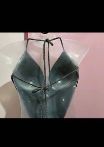 Sparkly Halter&amp; Cowl neck backless top