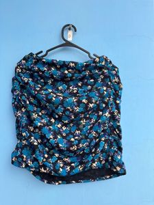 Blue Floral Ruched Mini Skirt