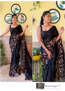 Stunning Black Floral Sequin Saree