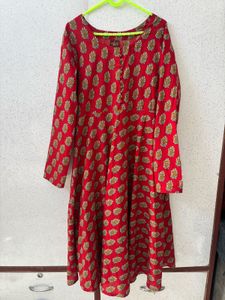 Red Printed Anarkali Kurta