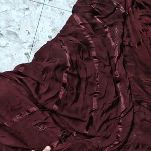 Elegant Brown Saree with Silver Border