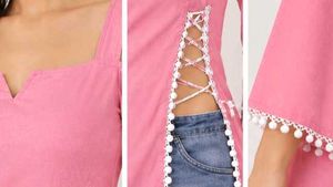 Pink Cold Shoulder Lace-Up Kurta